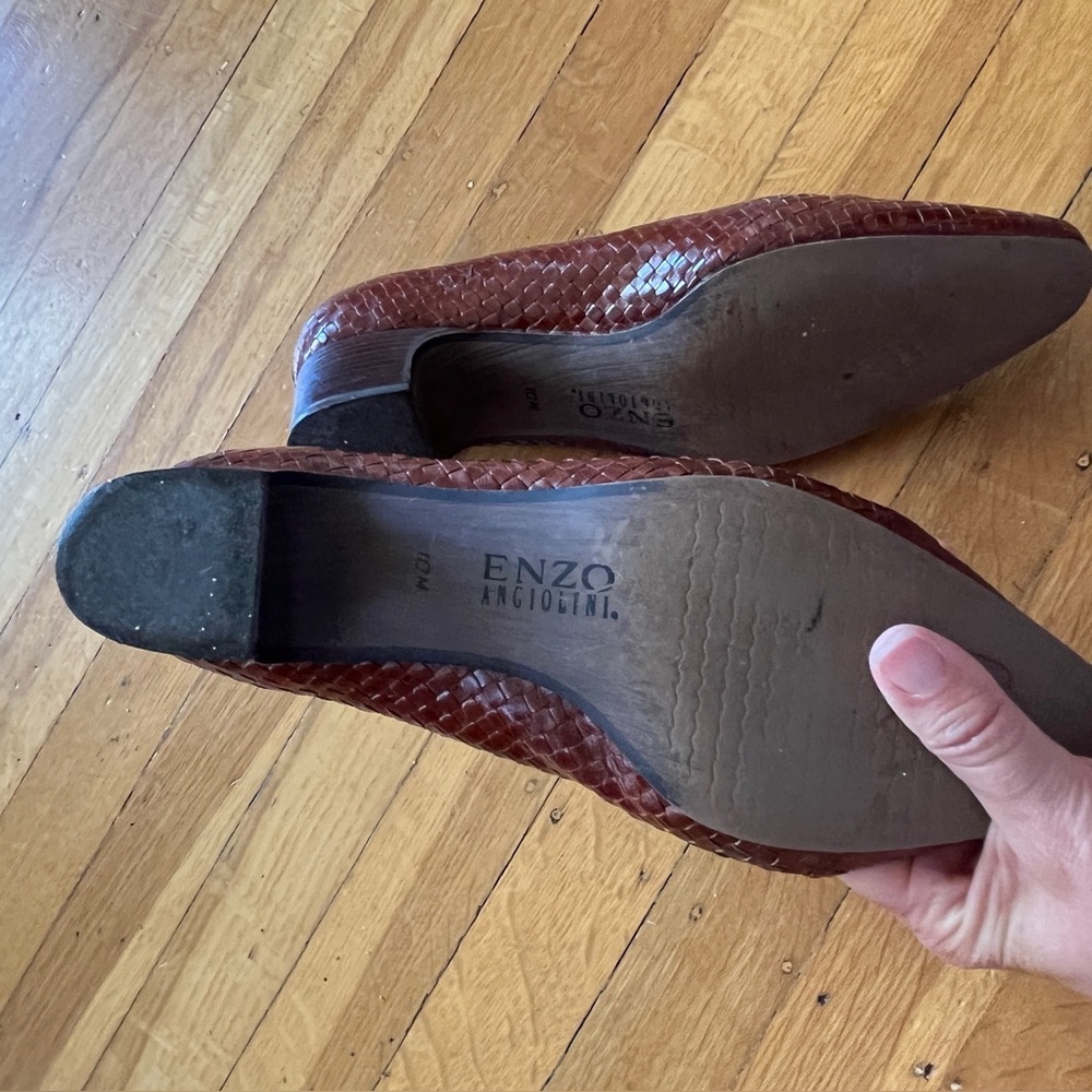 Vintage Enzo angiolini basket weave woven brown leather pumps 10 preppy scandi - Picture 6 of 7
